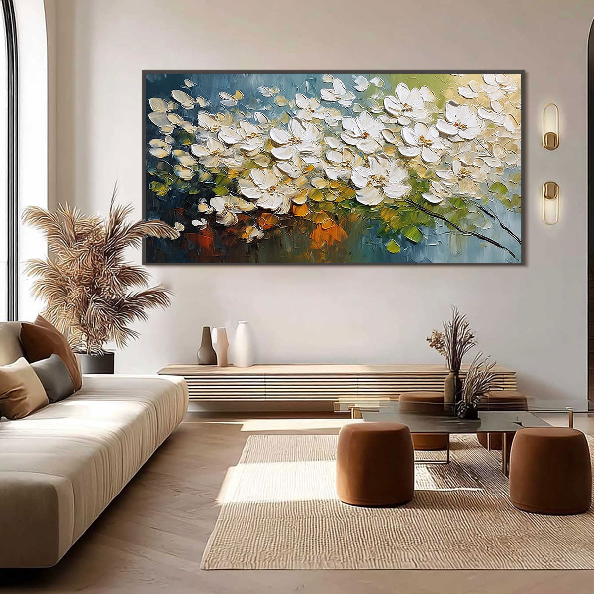IVORY BLOOM: Textured White Floral Impasto Oil Paintinga - Image 6