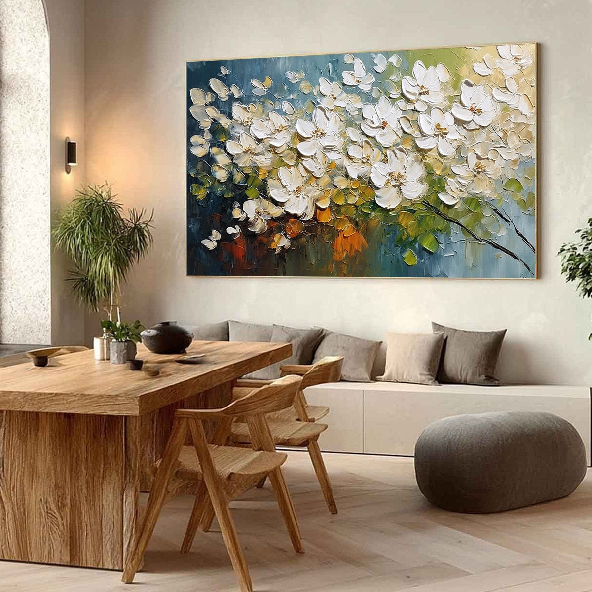 IVORY BLOOM: Textured White Floral Impasto Oil Paintinga - Image 7
