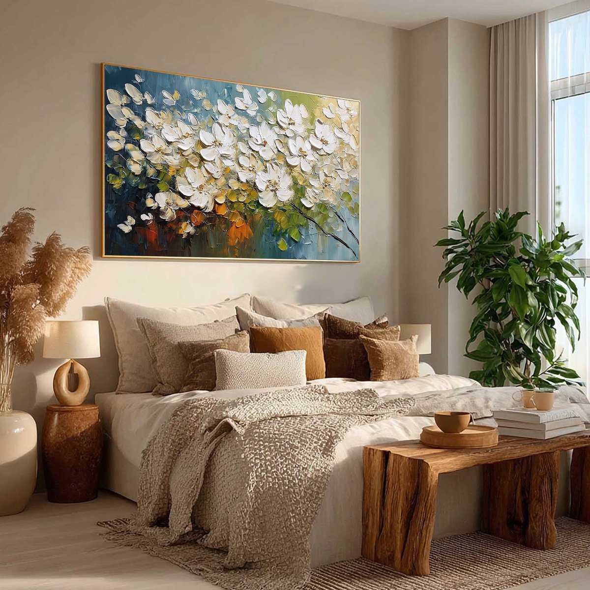IVORY BLOOM: Textured White Floral Impasto Oil Paintinga - Image 8