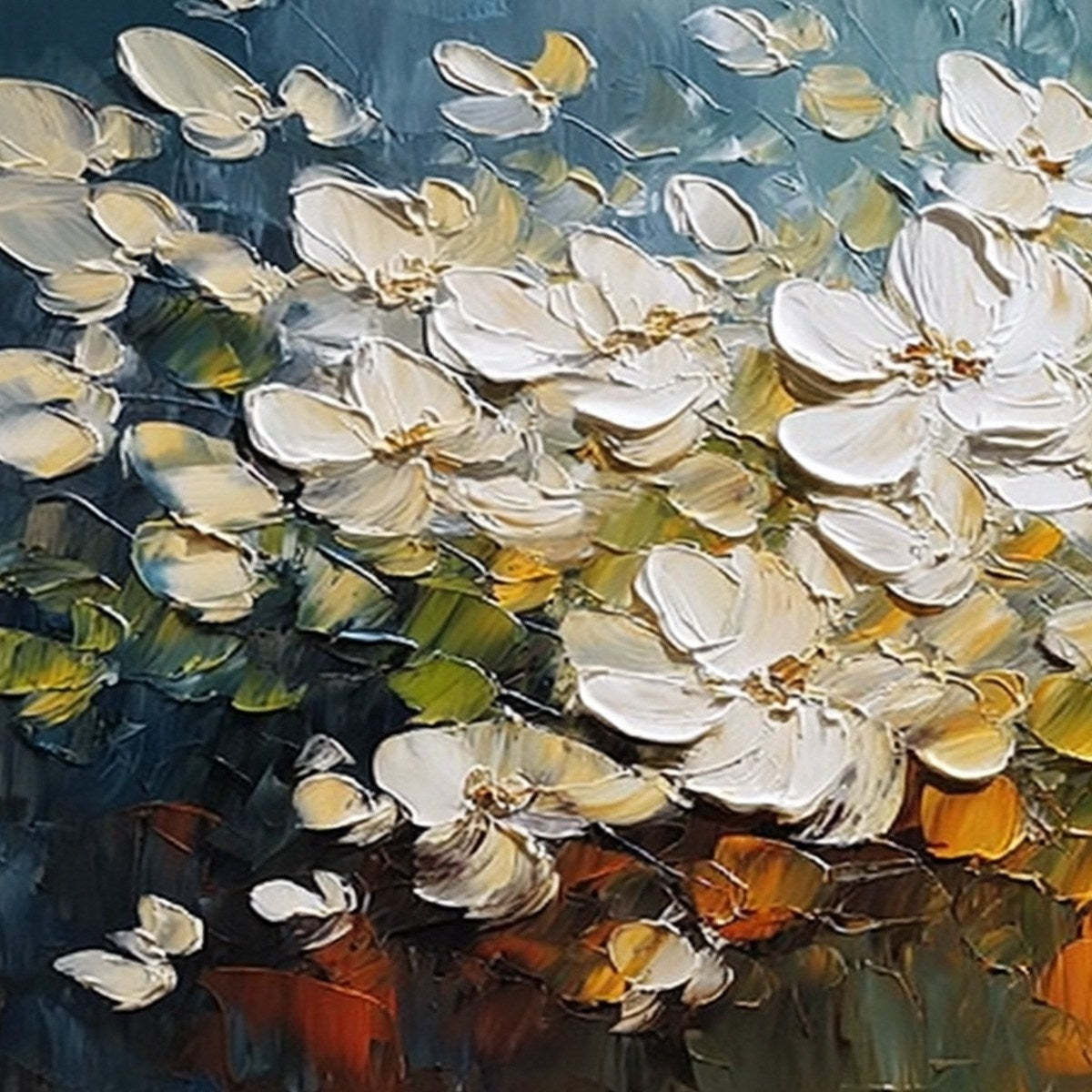 IVORY BLOOM: Textured White Floral Impasto Oil Paintinga - Image 3