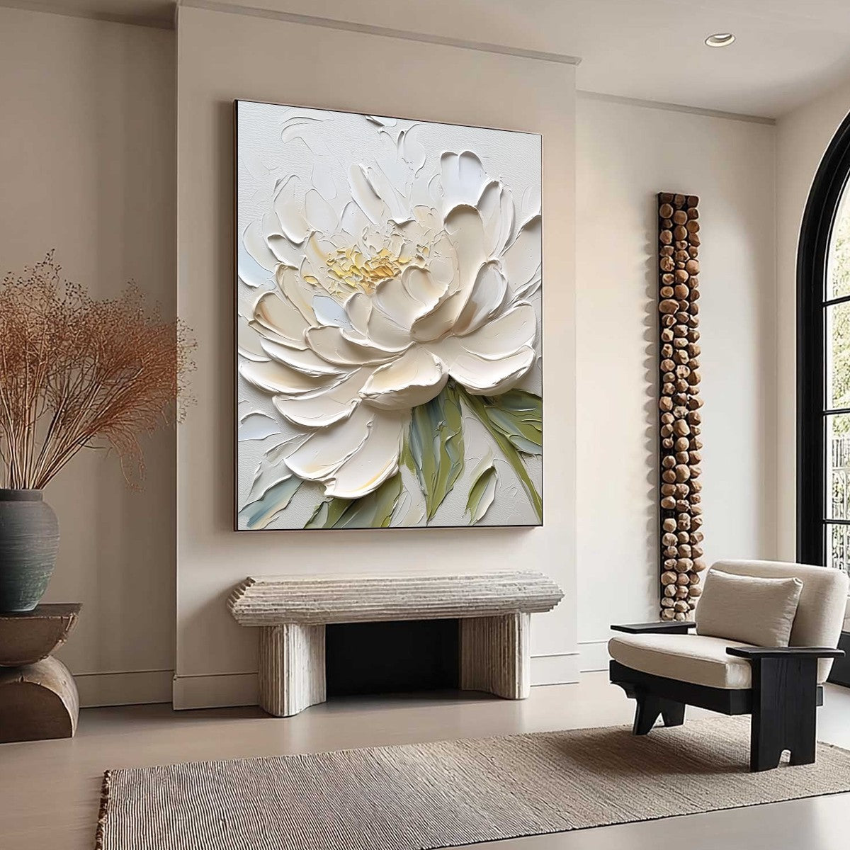 IVORY PETALS: Textured Impasto Peony Painting - Image 8