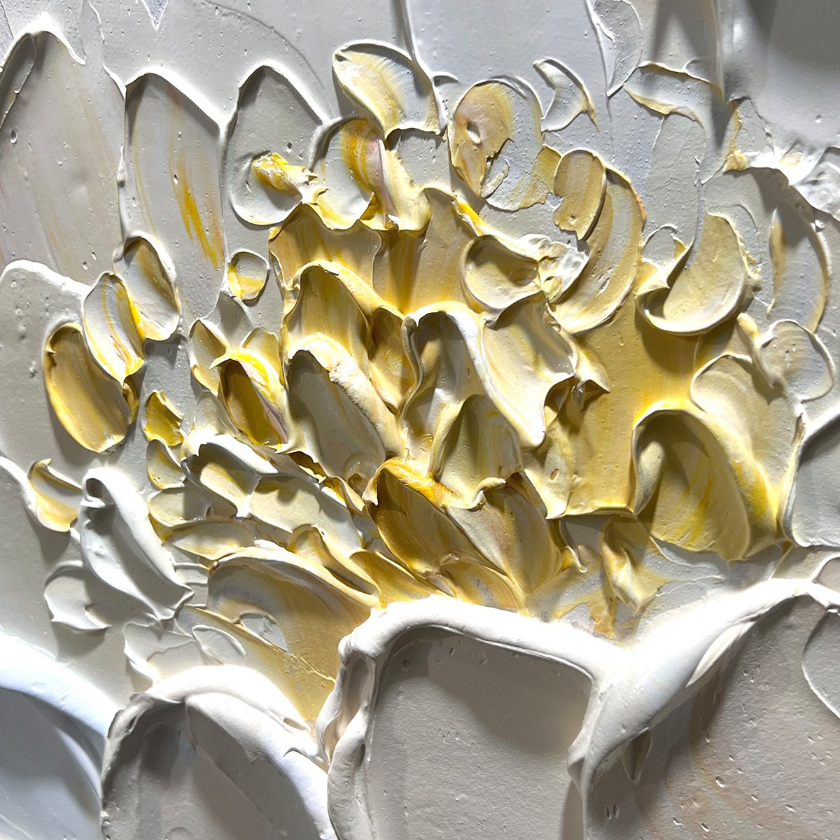 IVORY PETALS: Textured Impasto Peony Painting - Image 3