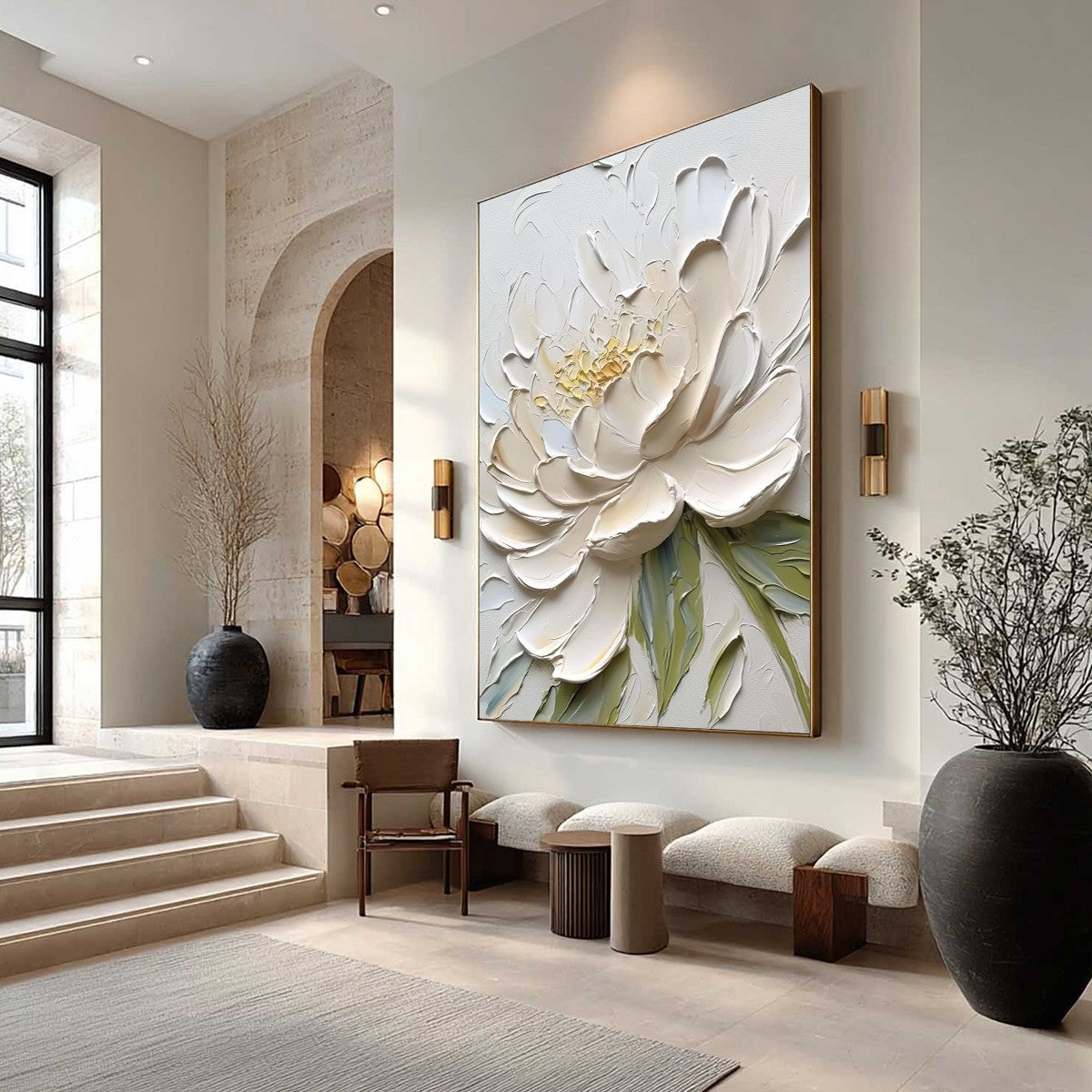 IVORY PETALS: Textured Impasto Peony Painting - Image 7