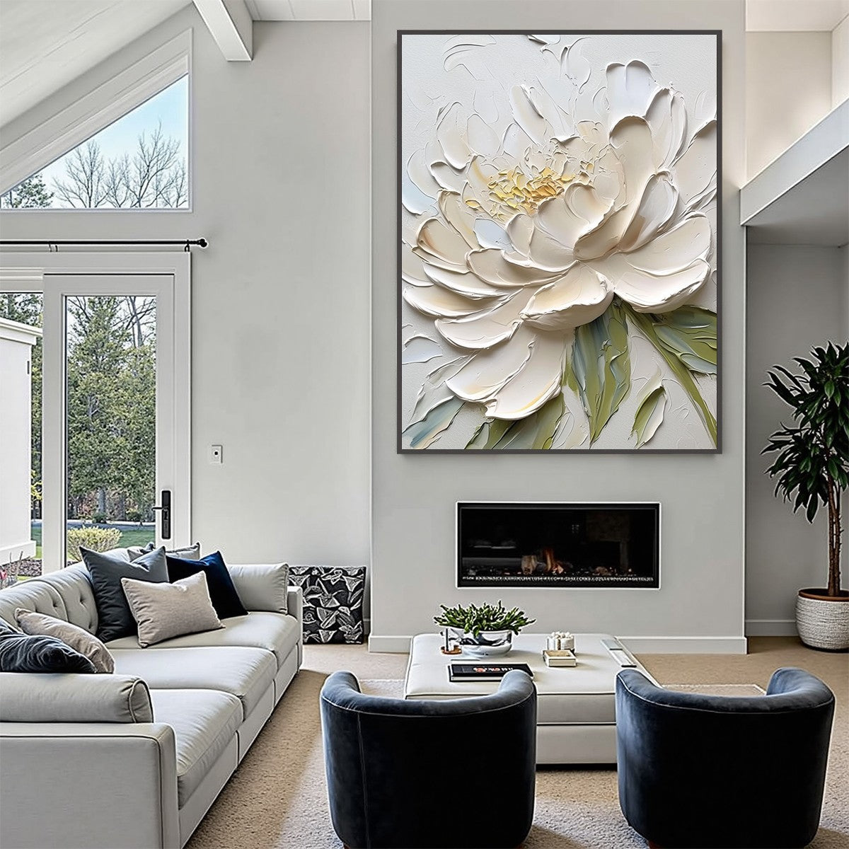 IVORY PETALS: Textured Impasto Peony Painting - Image 2