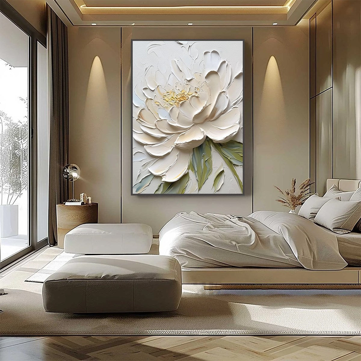 IVORY PETALS: Textured Impasto Peony Painting - Image 4