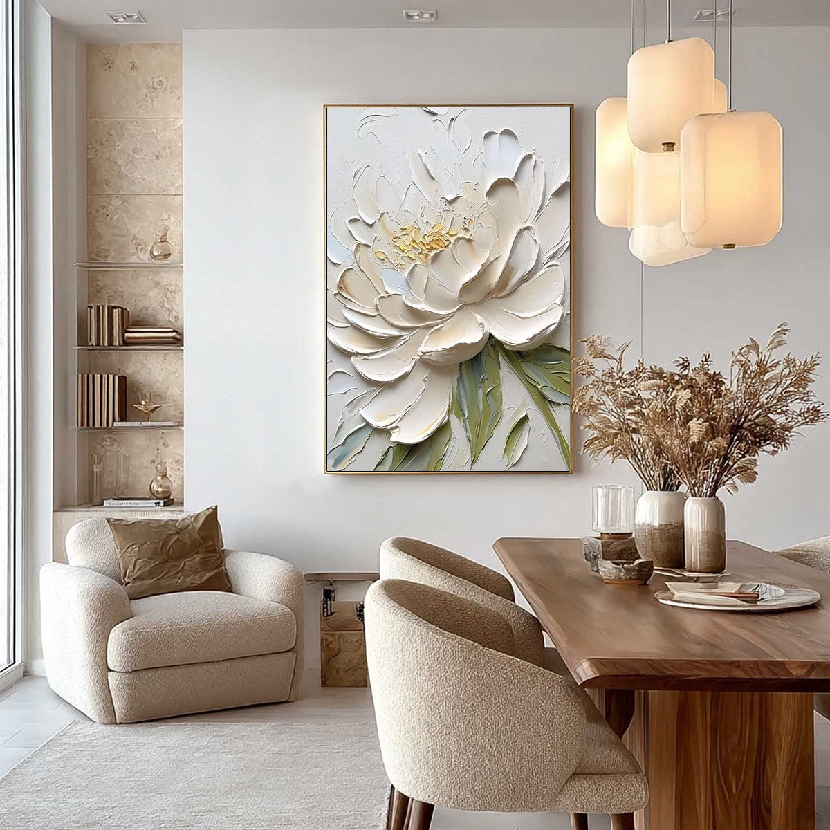 IVORY PETALS: Textured Impasto Peony Painting - Image 6