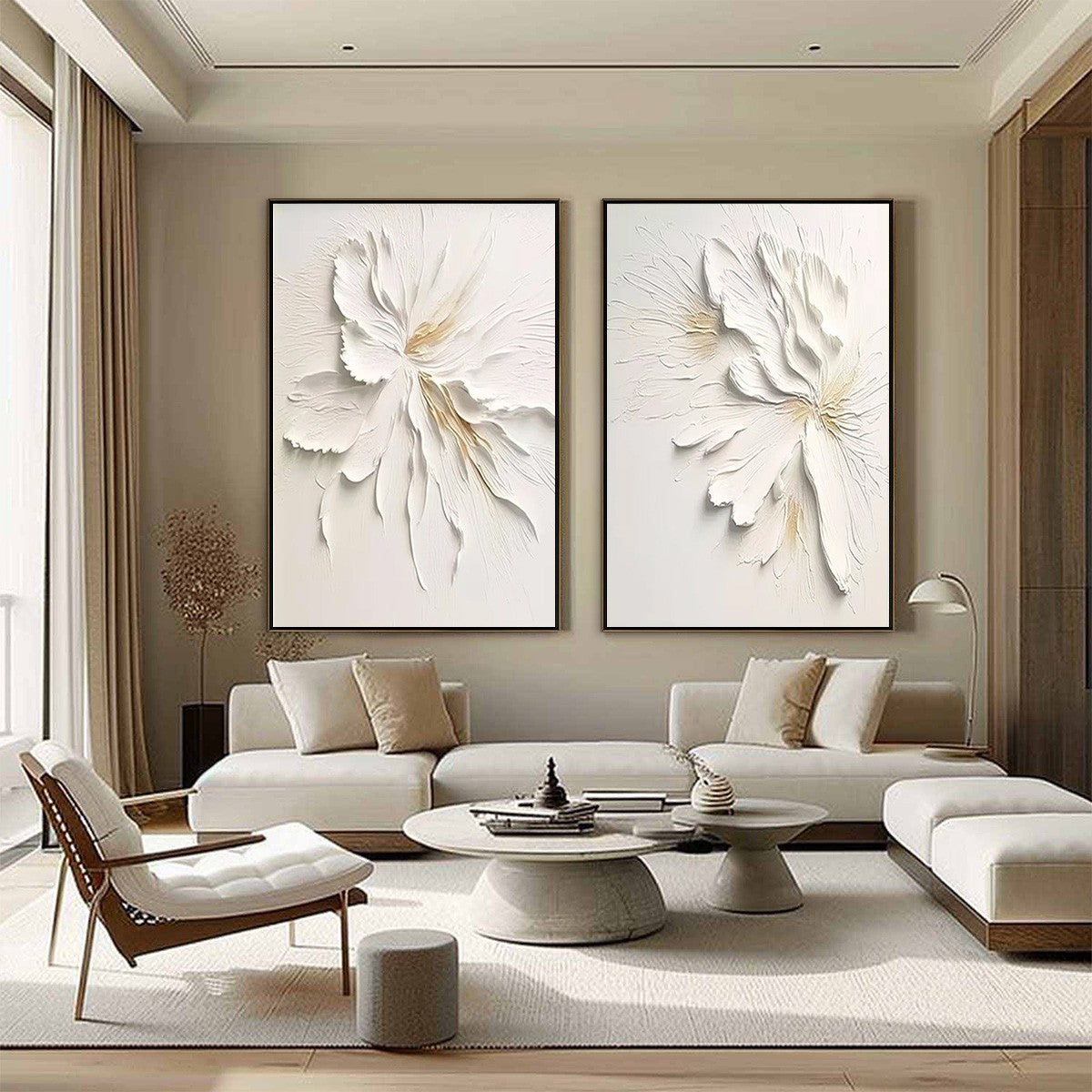 IVORY WHISPERS: Textured White Floral Impasto Painting Set - Image 4