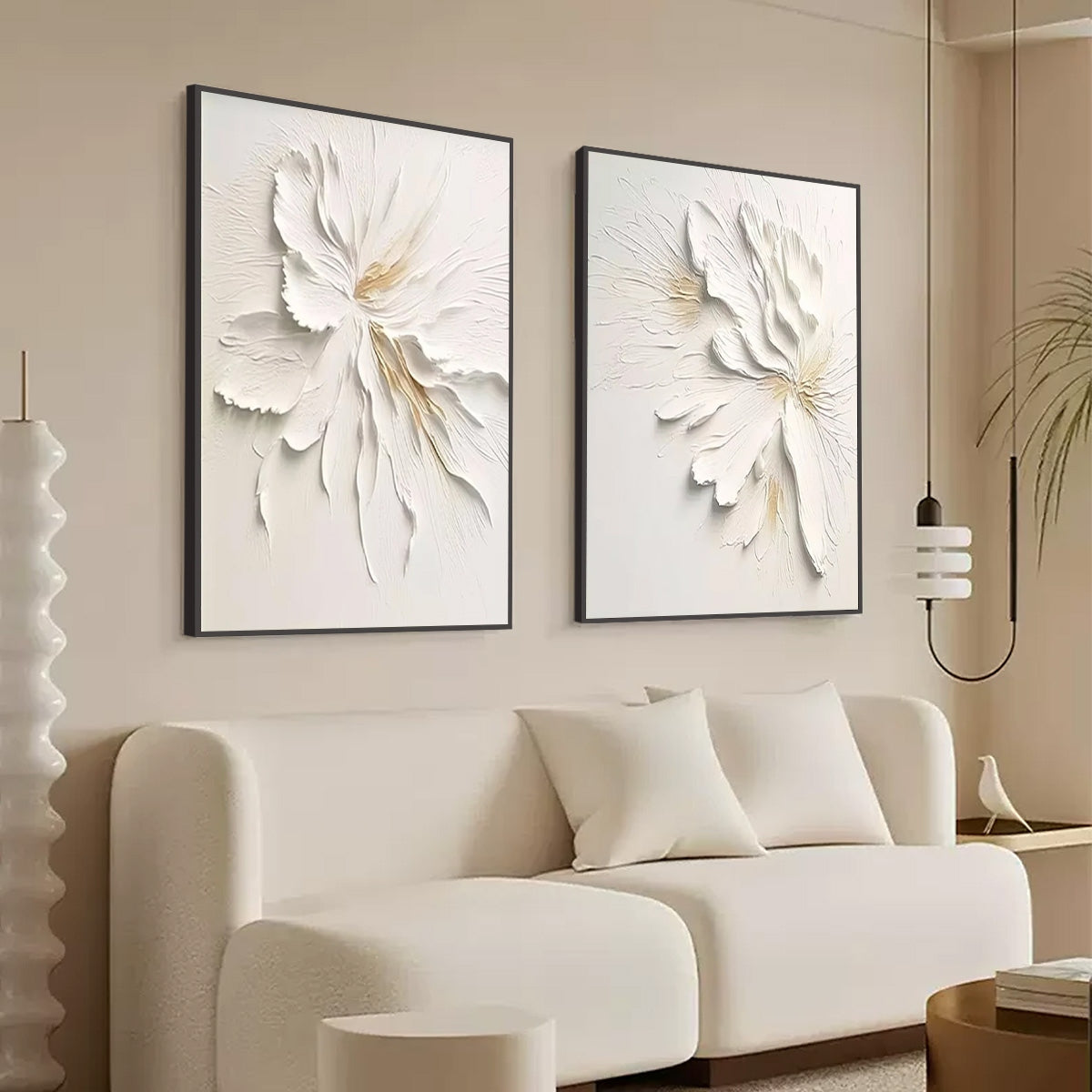 IVORY WHISPERS: Textured White Floral Impasto Painting Set - Image 5