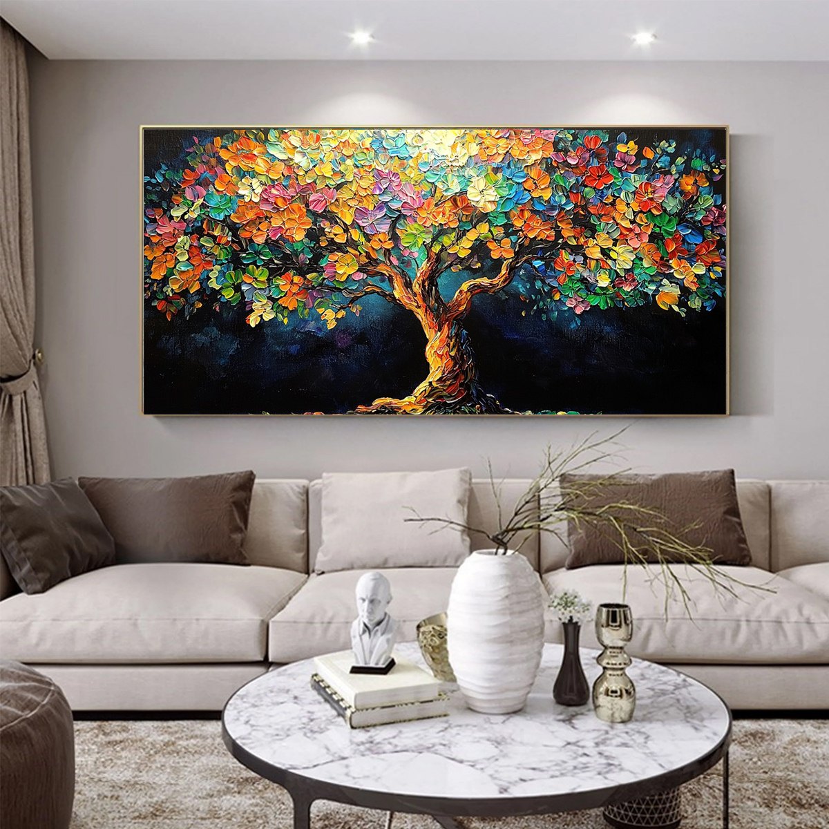 RAINBOW BLOOM: Impasto Palette Knife Floral Tree Painting - Image 2
