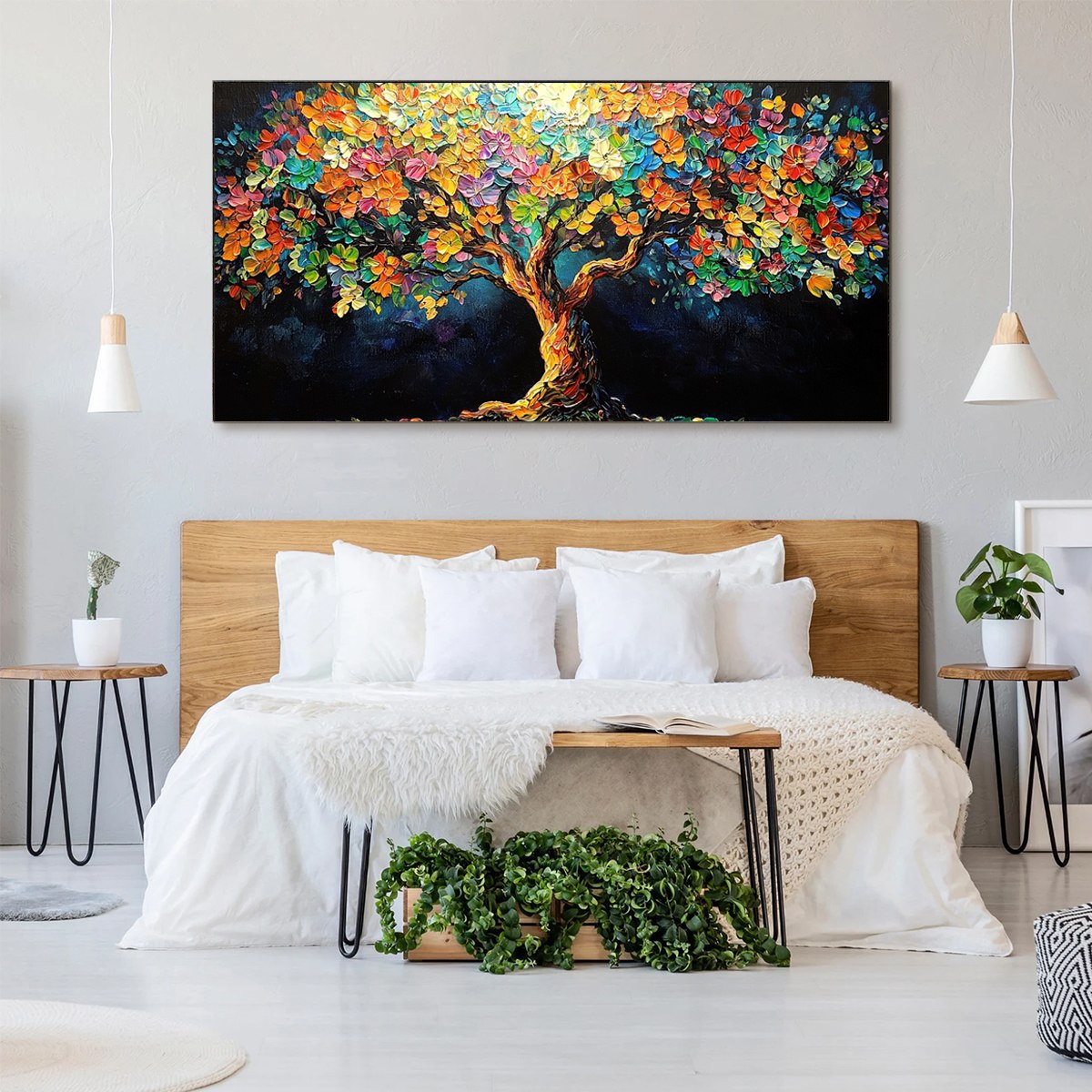 RAINBOW BLOOM: Impasto Palette Knife Floral Tree Painting - Image 4