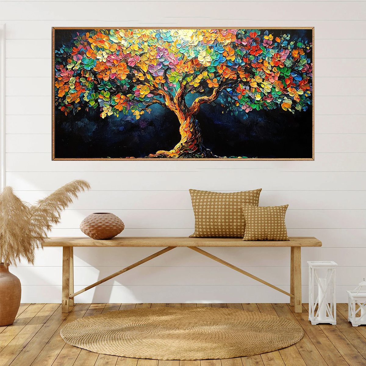 RAINBOW BLOOM: Impasto Palette Knife Floral Tree Painting - Image 5