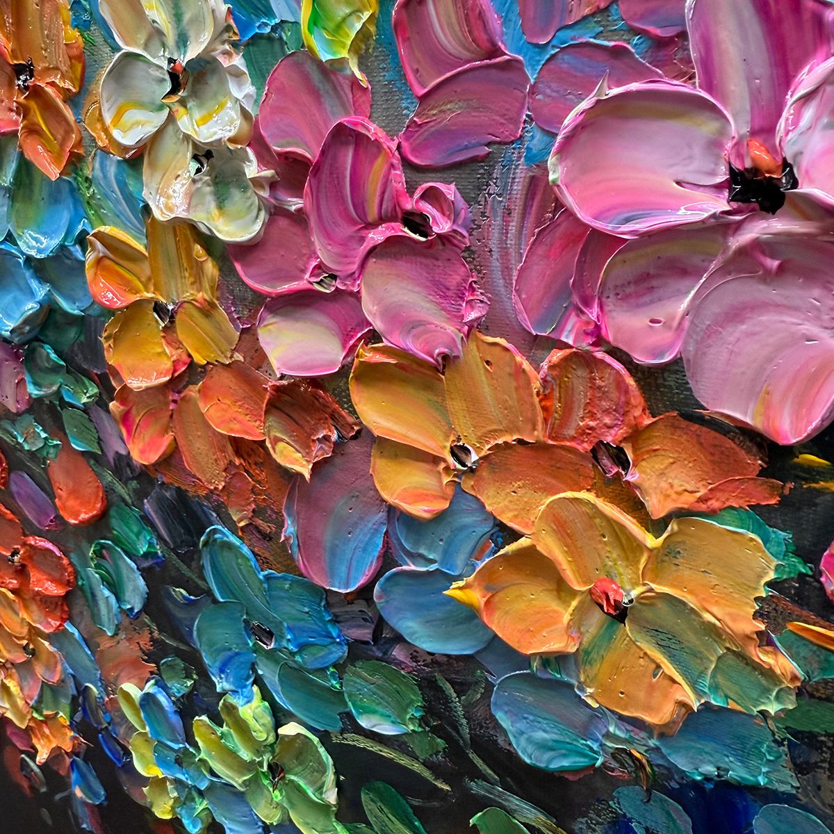 RAINBOW BLOOM: Impasto Palette Knife Floral Tree Painting - Image 6