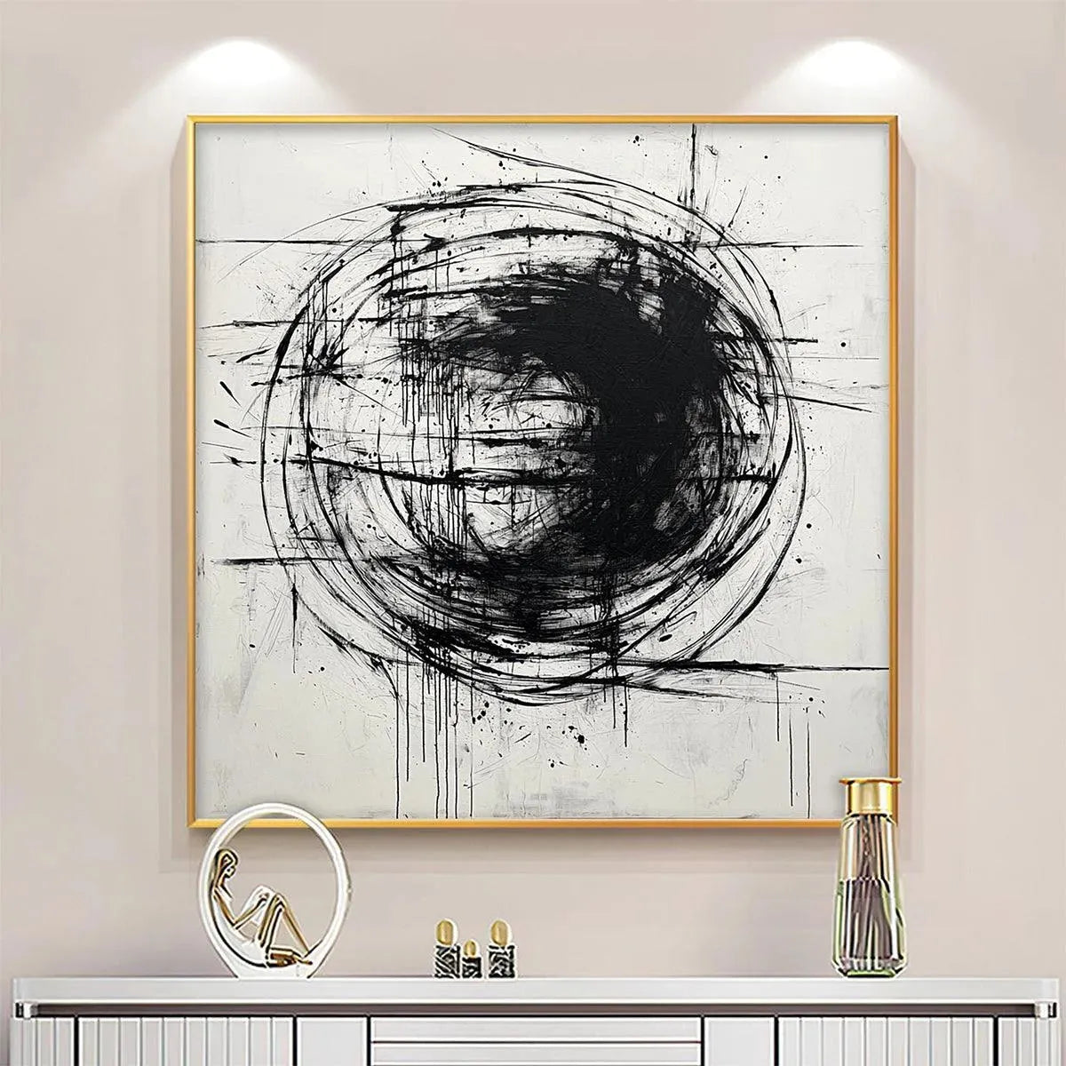 INK VORTEX: Minimalist Black and White Abstract Oil Painting - Image 2