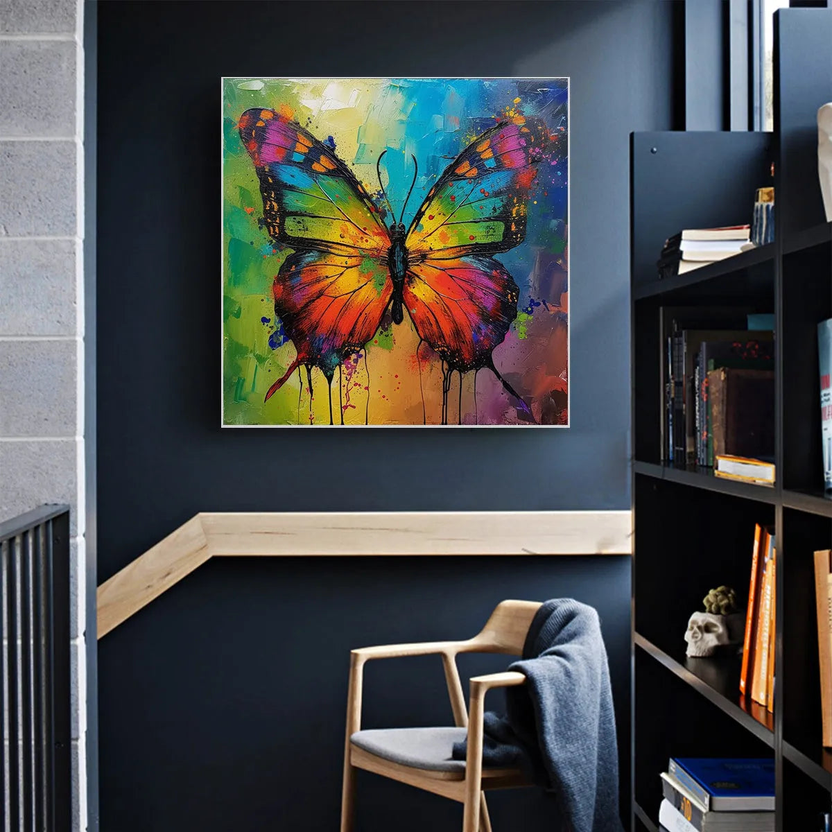 IRIDESCENT WINGS: Square Colorful Butterfly Oil Painting on Canvas - Image 4