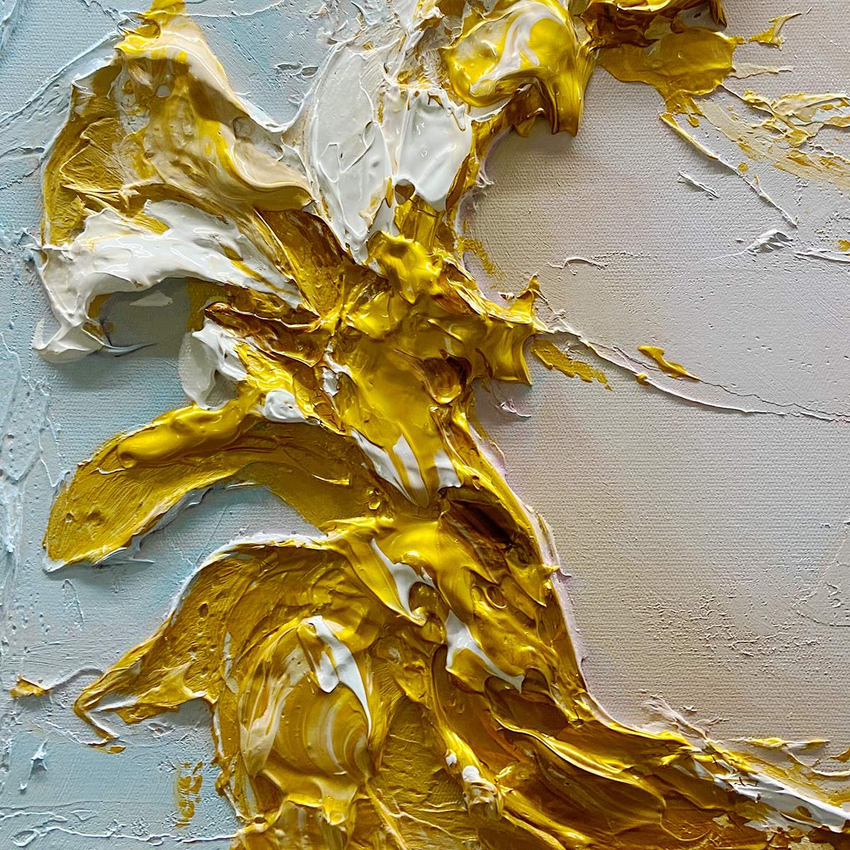 JADE AURORA: Green and Gold Abstract Impasto Oil Painting - Image 3