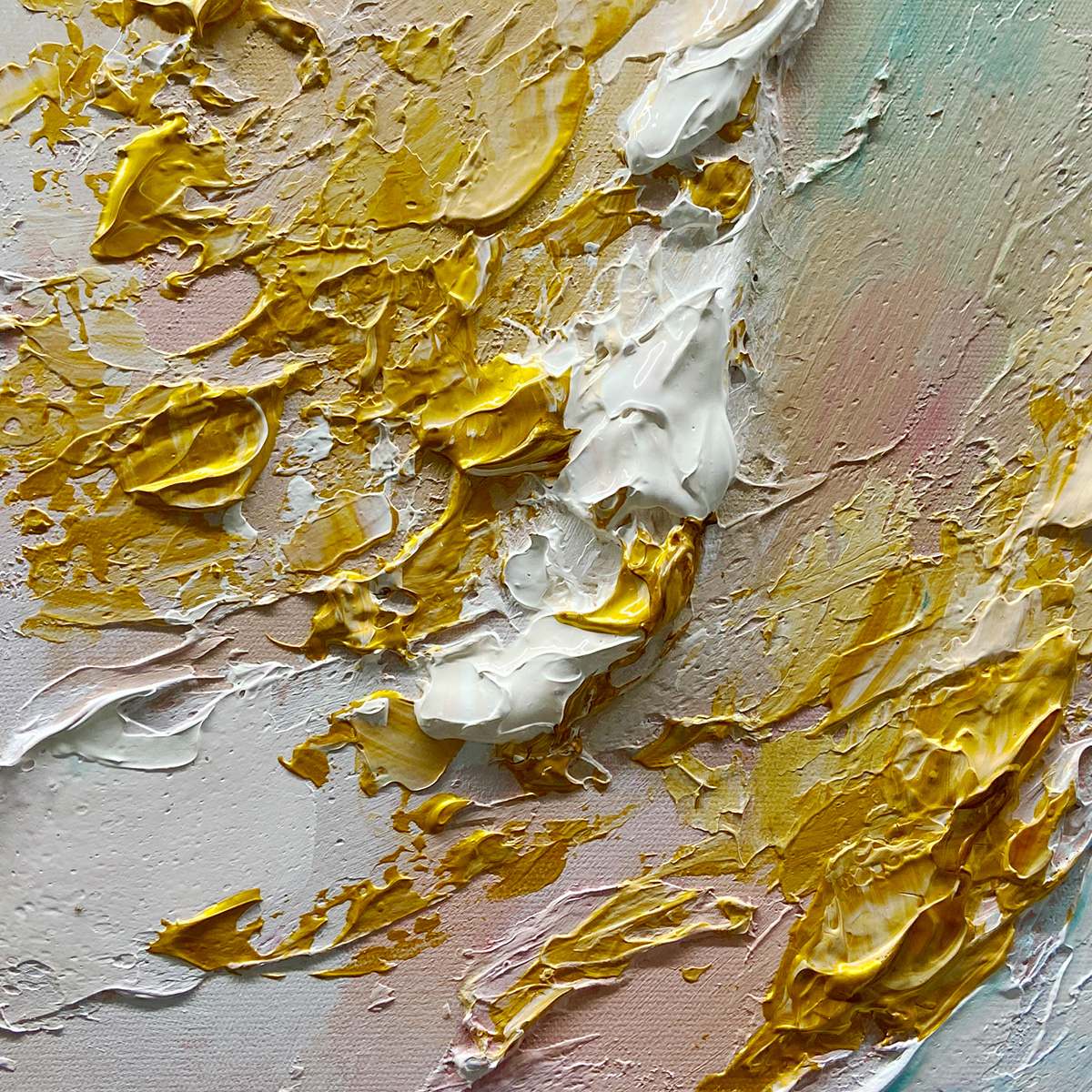 JADE AURORA: Green and Gold Abstract Impasto Oil Painting - Image 5