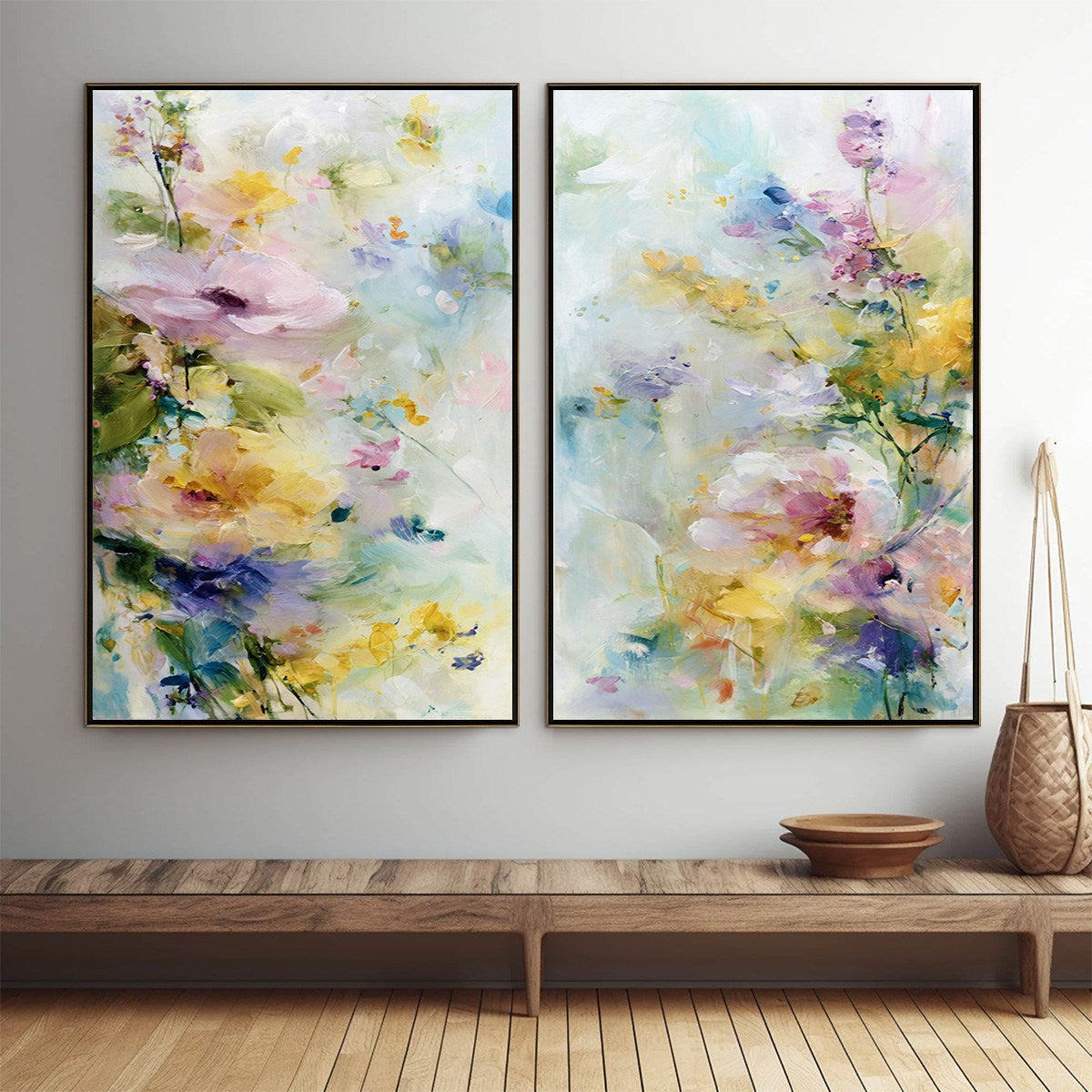 JARDIN SECRET: Impressionistic Abstract Floral Painting Set of 2 - Image 2