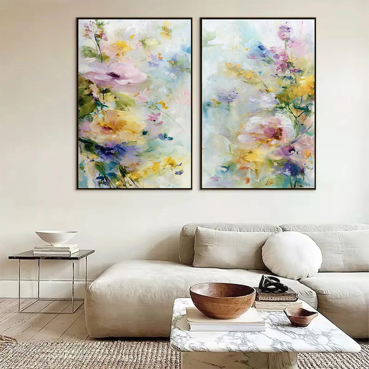 JARDIN SECRET: Impressionistic Abstract Floral Painting Set of 2 - Image 6