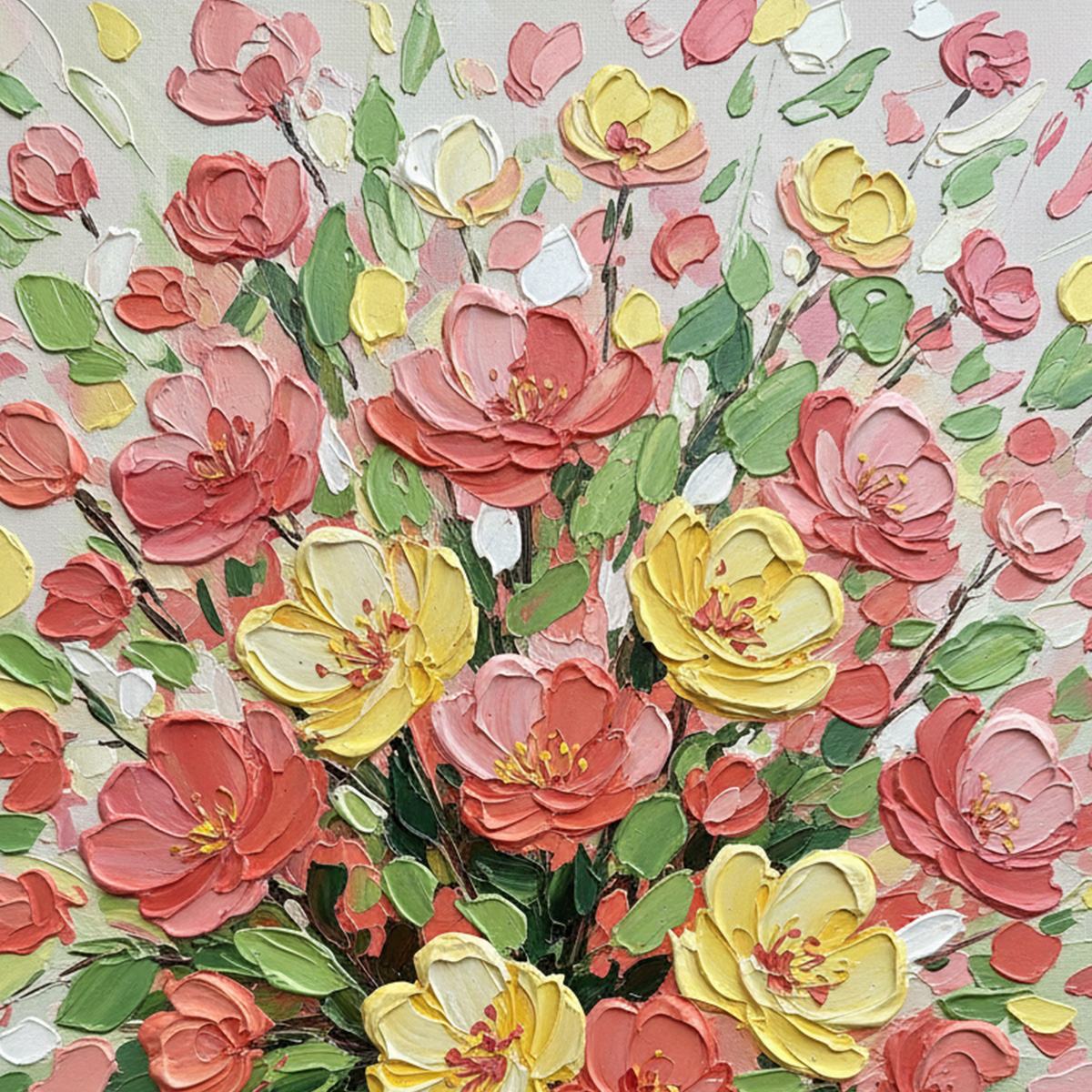 JOYFUL BLOOM: Textured Floral Impasto Oil Painting - Image 3