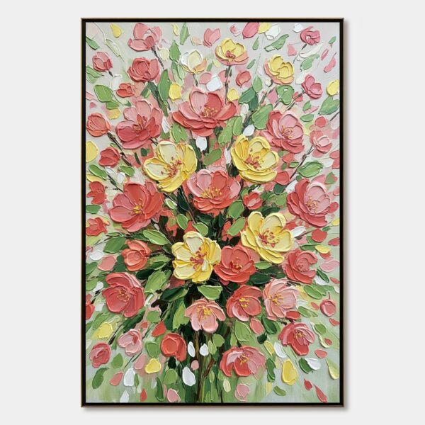 JOYFUL BLOOM: Textured Floral Impasto Oil Painting