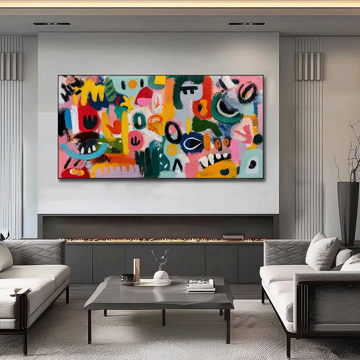 JOYFUL CHAOS: Vibrant Large Horizontal Abstract Expressionist Wall Art - Image 2
