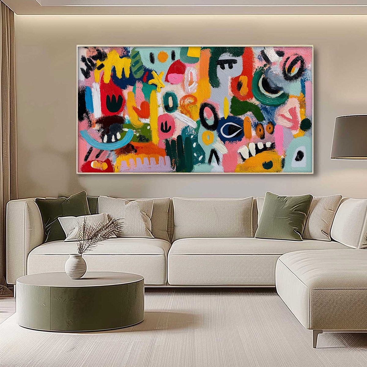 JOYFUL CHAOS: Vibrant Large Horizontal Abstract Expressionist Wall Art - Image 4