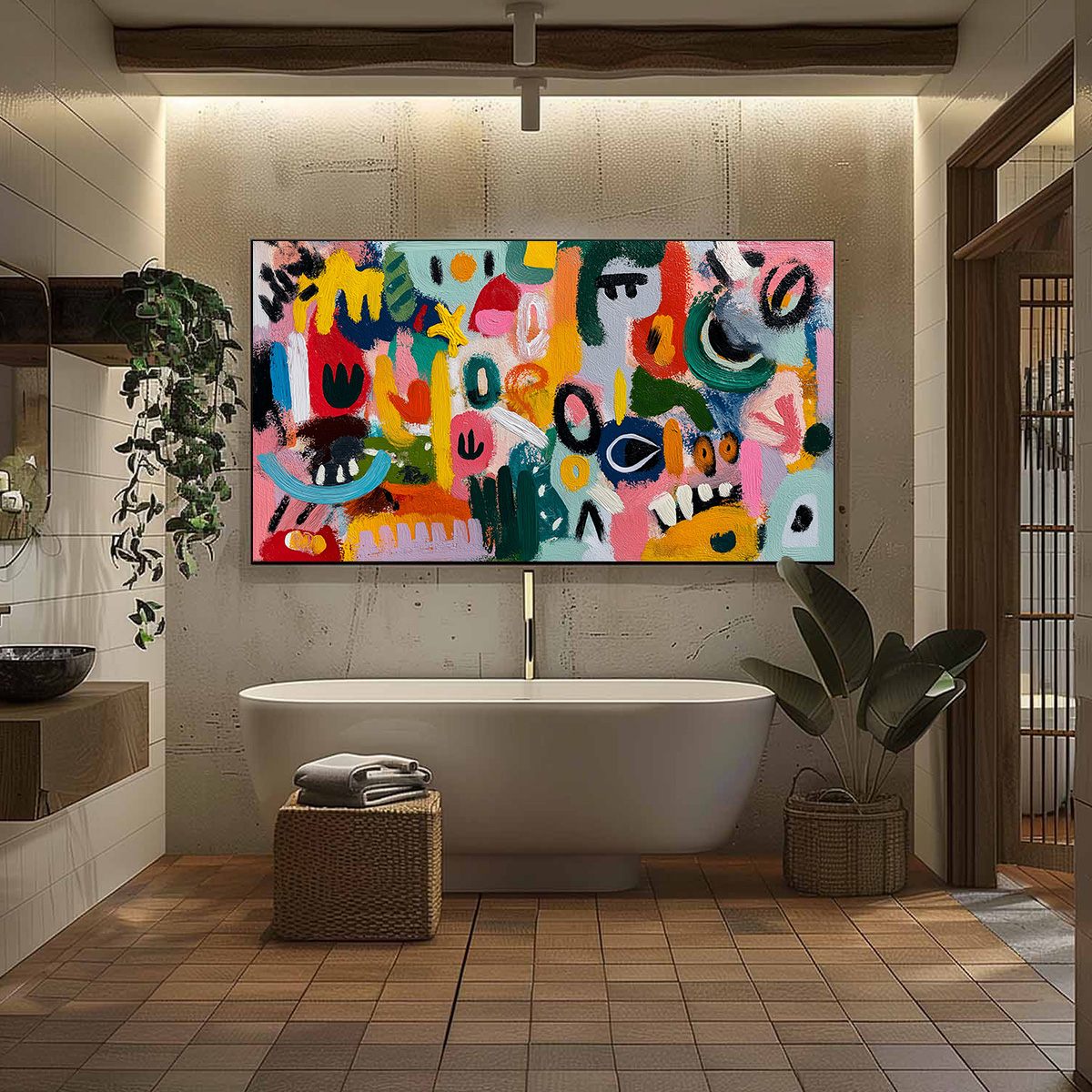 JOYFUL CHAOS: Vibrant Large Horizontal Abstract Expressionist Wall Art - Image 6