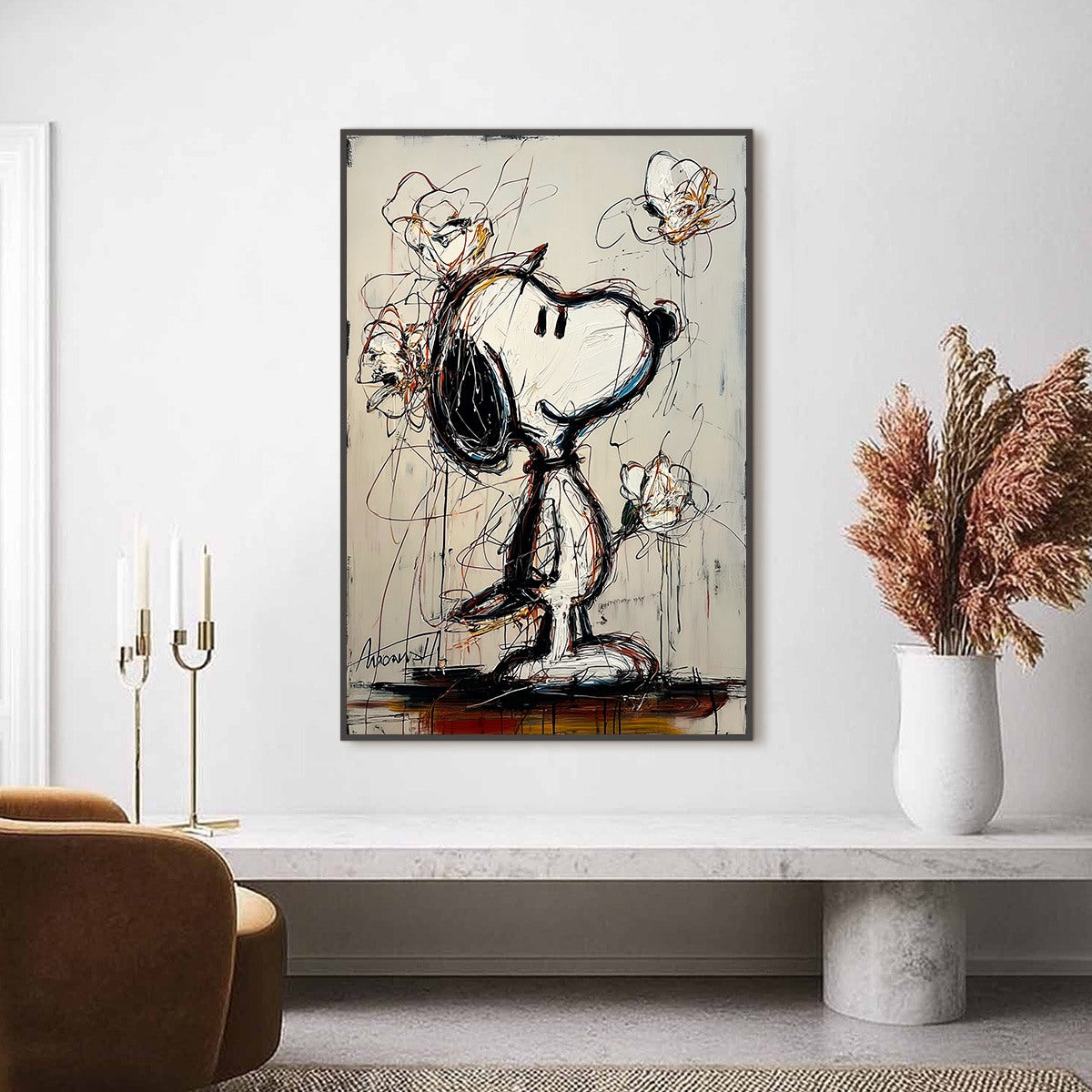 JOYFUL DAYDREAM: Expressive Pop Art Character Painting with Floral Accents - Image 4