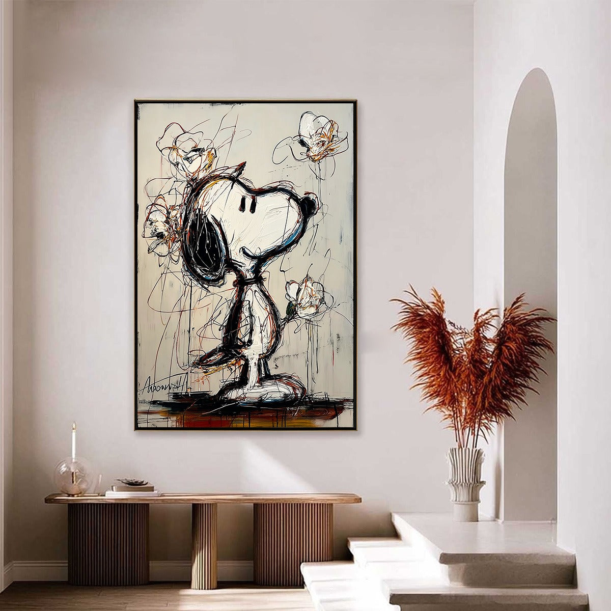 JOYFUL DAYDREAM: Expressive Pop Art Character Painting with Floral Accents - Image 6