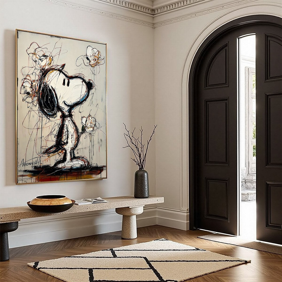 JOYFUL DAYDREAM: Expressive Pop Art Character Painting with Floral Accents - Image 8