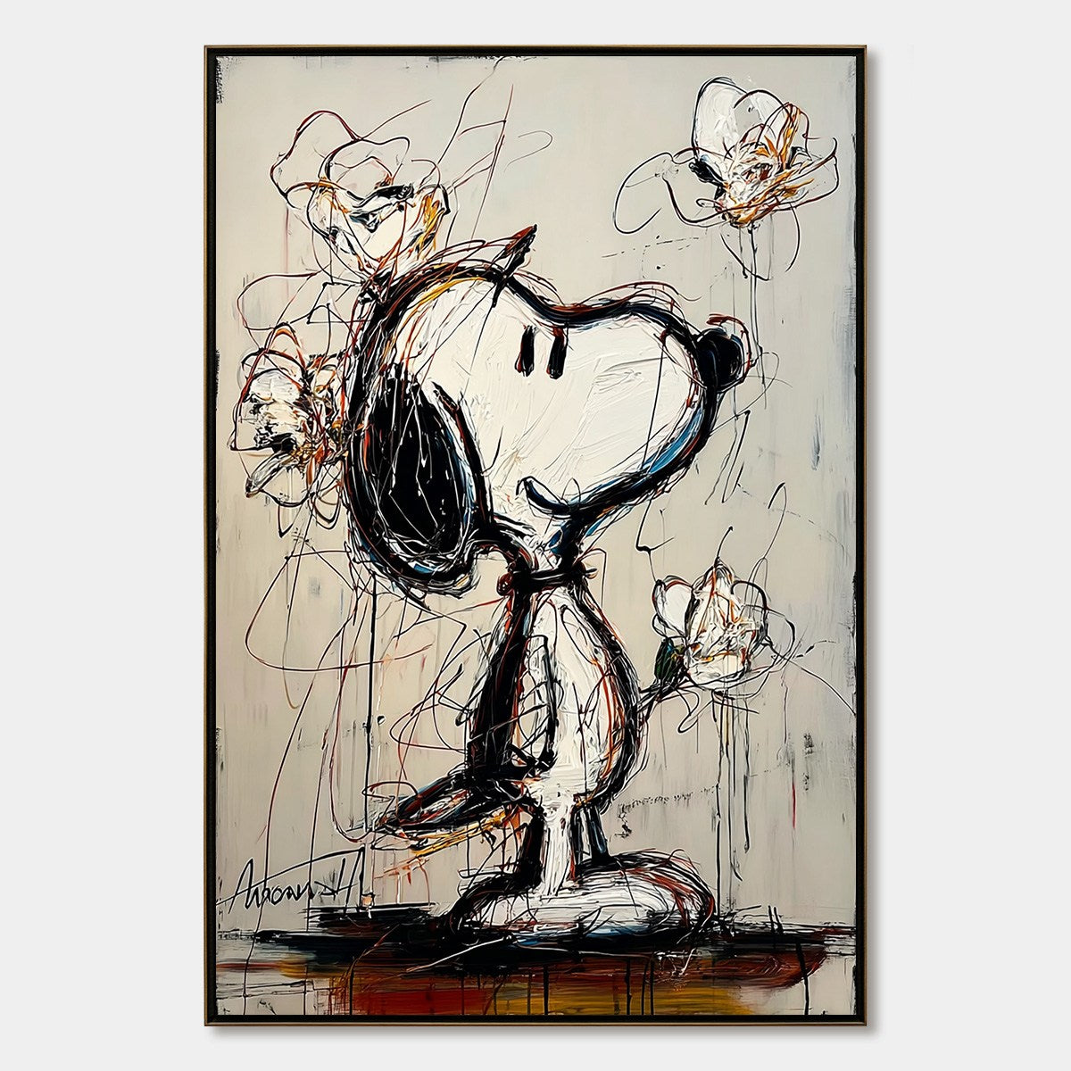 JOYFUL DAYDREAM: Expressive Pop Art Character Painting with Floral Accents