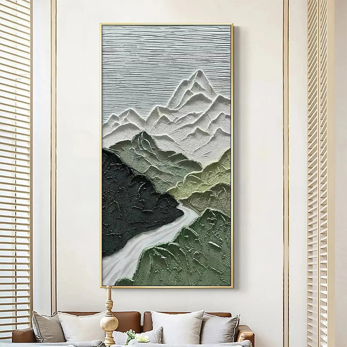 JADE PEAK: Textured Green and White Mountain Landscape Painting - Image 7