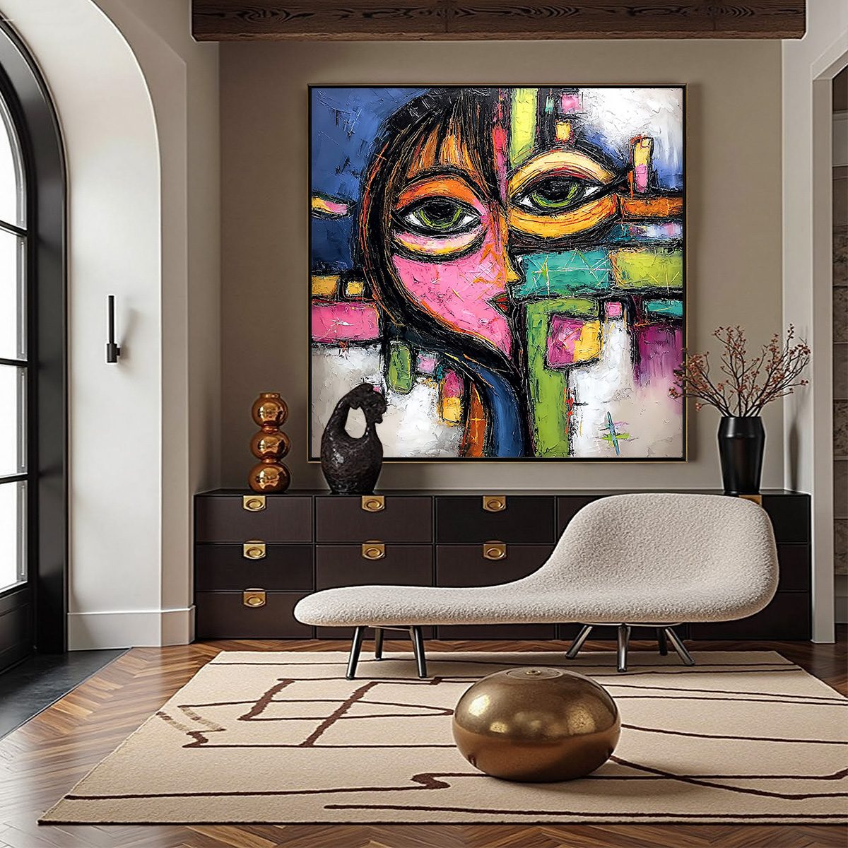 KALEIDOSCOPE GAZE: Colorful Abstract Portrait Impasto Oil Painting - Image 2