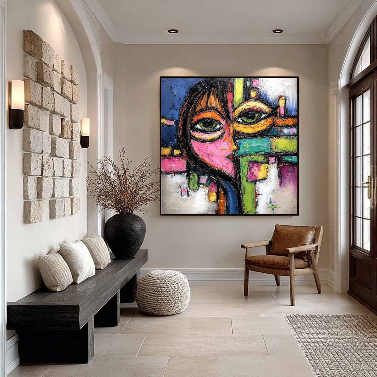 KALEIDOSCOPE GAZE: Colorful Abstract Portrait Impasto Oil Painting - Image 4