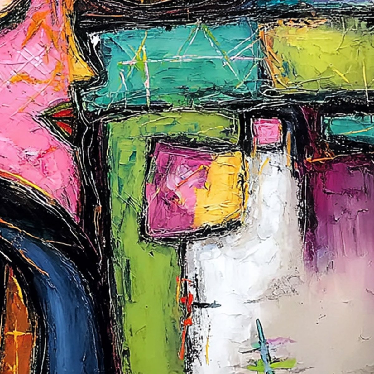 KALEIDOSCOPE GAZE: Colorful Abstract Portrait Impasto Oil Painting - Image 5
