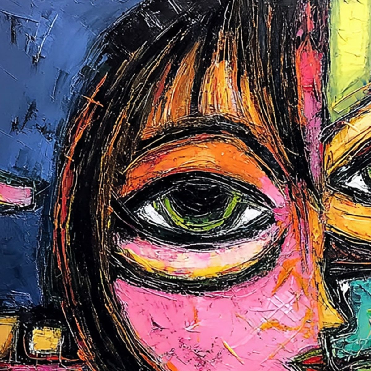 KALEIDOSCOPE GAZE: Colorful Abstract Portrait Impasto Oil Painting - Image 3