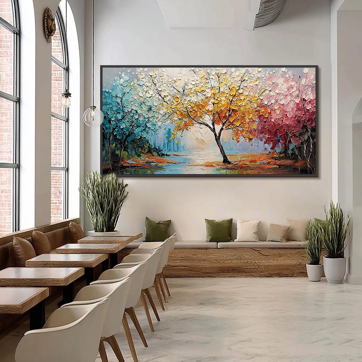KALEIDOSCOPE OF SEASONS: Large Textured Palette Knife Tree Landscape Oil Painting - Image 6