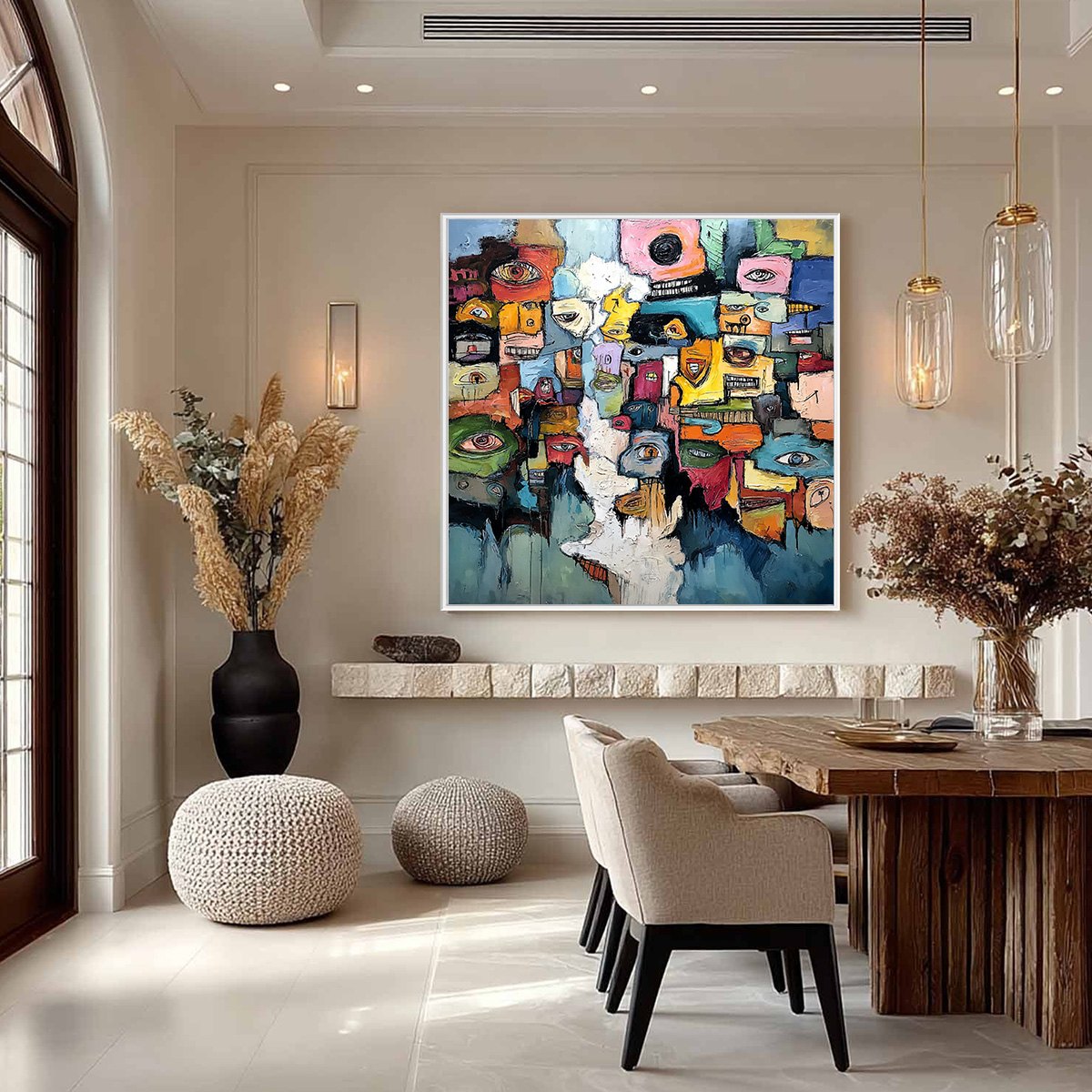 KALEIDOSCOPE OF SOULS: Large Colorful Abstract Faces Oil Painting - Image 2