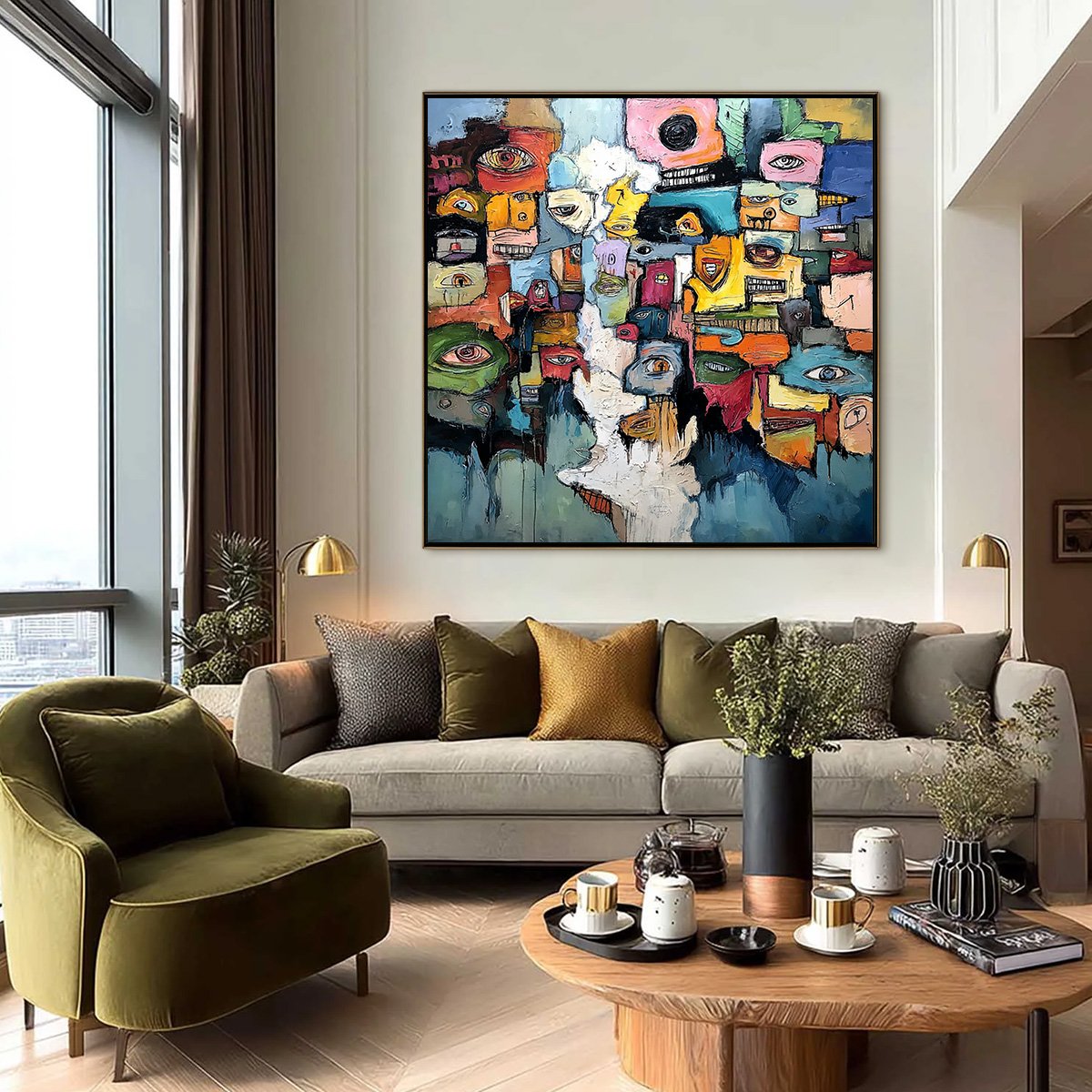 KALEIDOSCOPE OF SOULS: Large Colorful Abstract Faces Oil Painting - Image 6