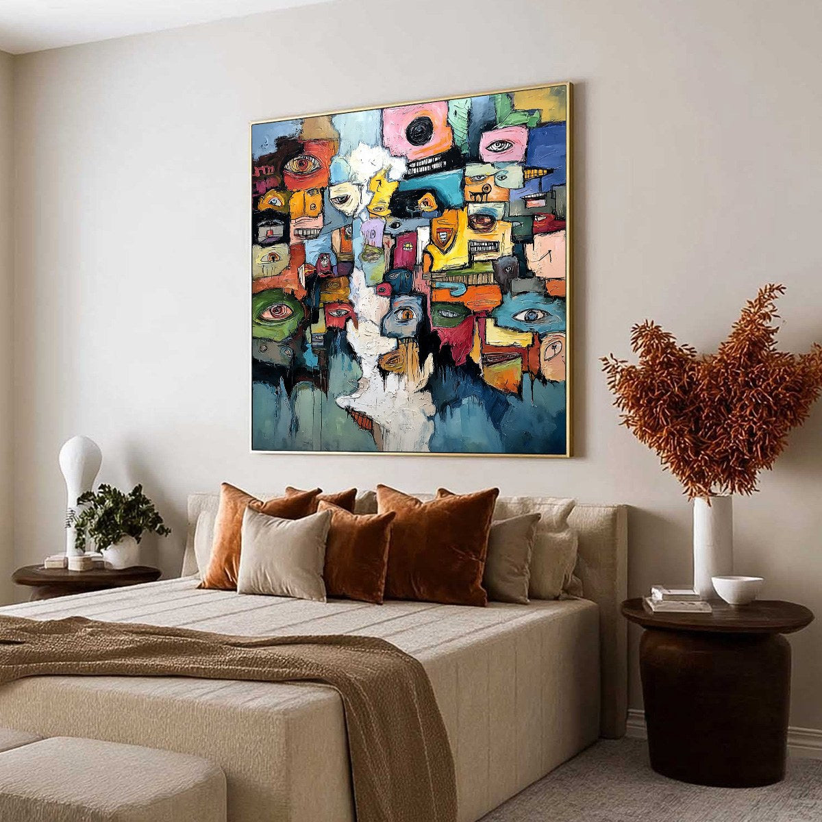 KALEIDOSCOPE OF SOULS: Large Colorful Abstract Faces Oil Painting - Image 7
