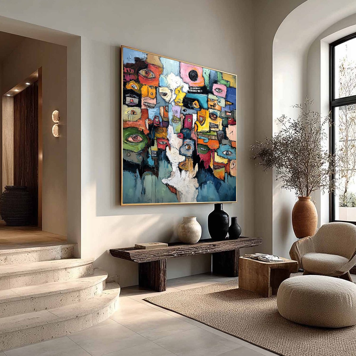 KALEIDOSCOPE OF SOULS: Large Colorful Abstract Faces Oil Painting - Image 8