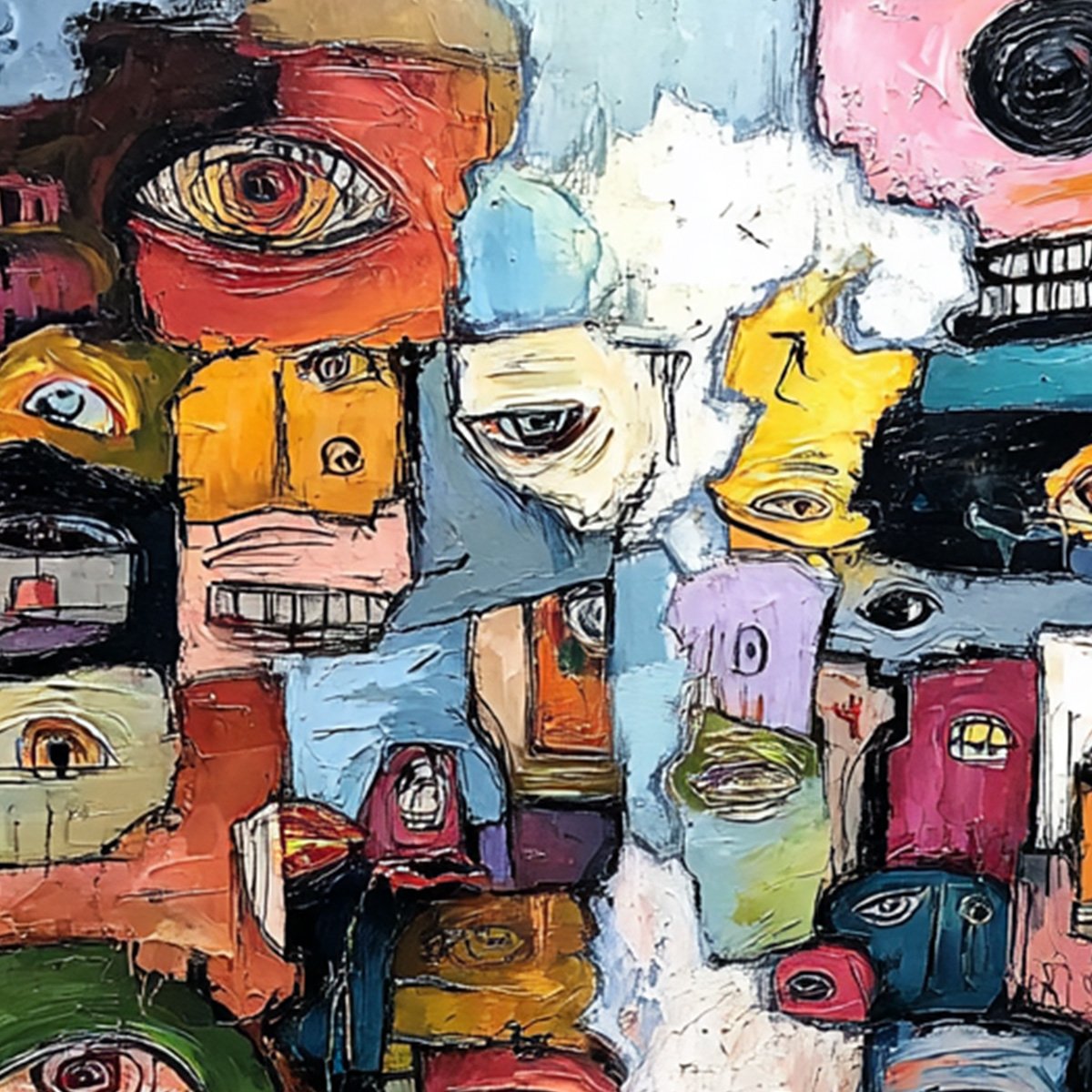KALEIDOSCOPE OF SOULS: Large Colorful Abstract Faces Oil Painting - Image 5