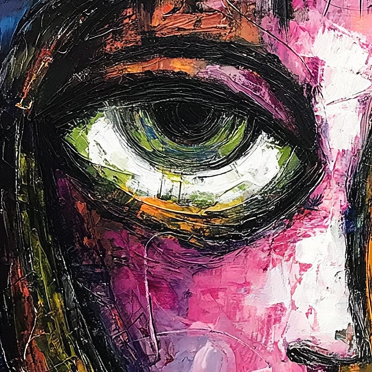KALEIDOSCOPE SOUL: Colorful Abstract Impasto Portrait Oil Painting on Canvas - Image 3