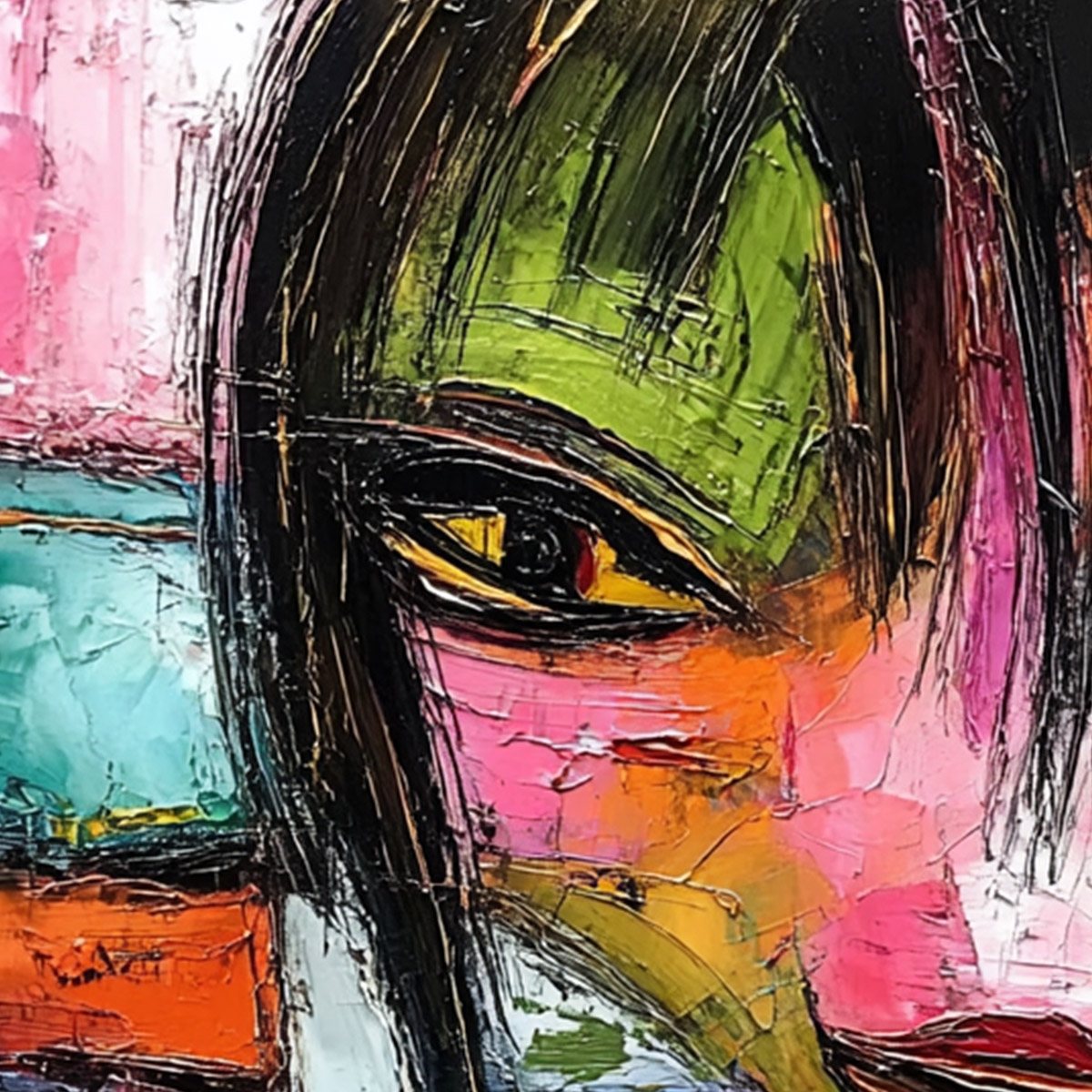 KALEIDOSCOPE SOUL: Colorful Abstract Impasto Portrait Oil Painting - Image 3