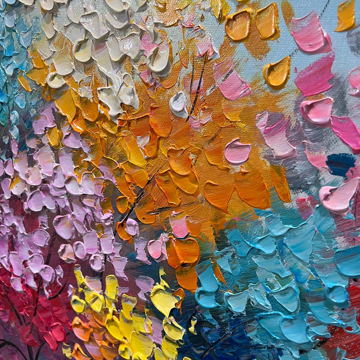 KALEIDOSCOPE DREAM: Textured Multicolored Tree Oil Painting - Image 3