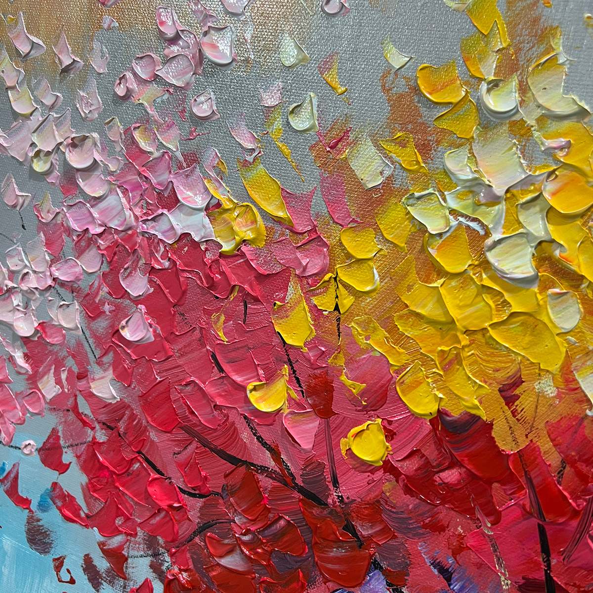 KALEIDOSCOPE DREAM: Textured Multicolored Tree Oil Painting - Image 5