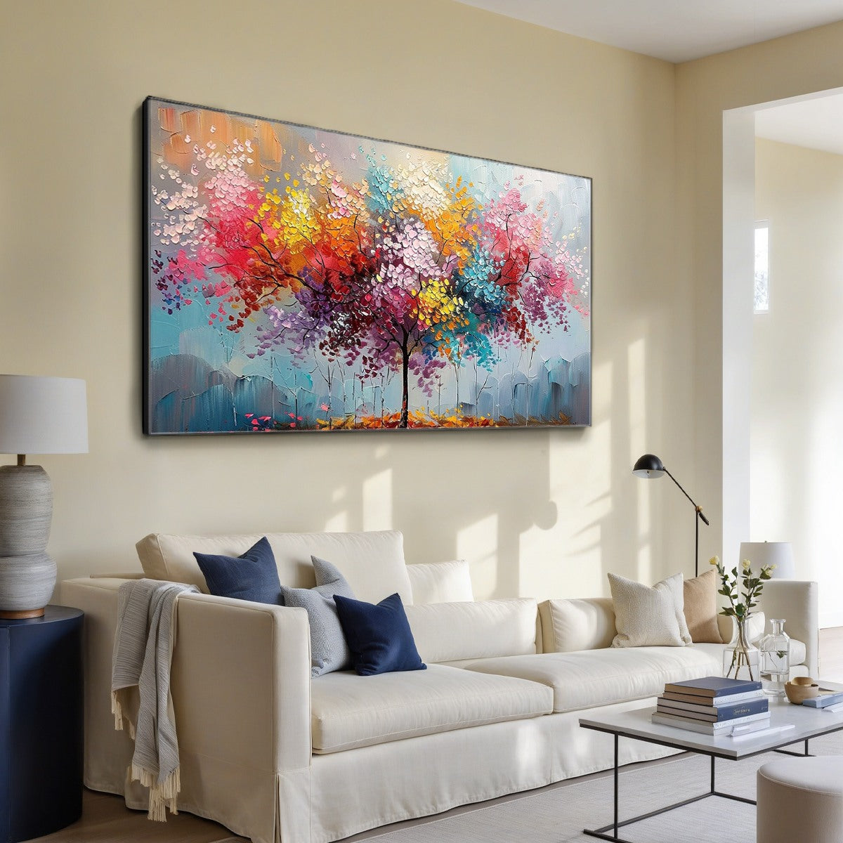 KALEIDOSCOPE DREAM: Textured Multicolored Tree Oil Painting - Image 4
