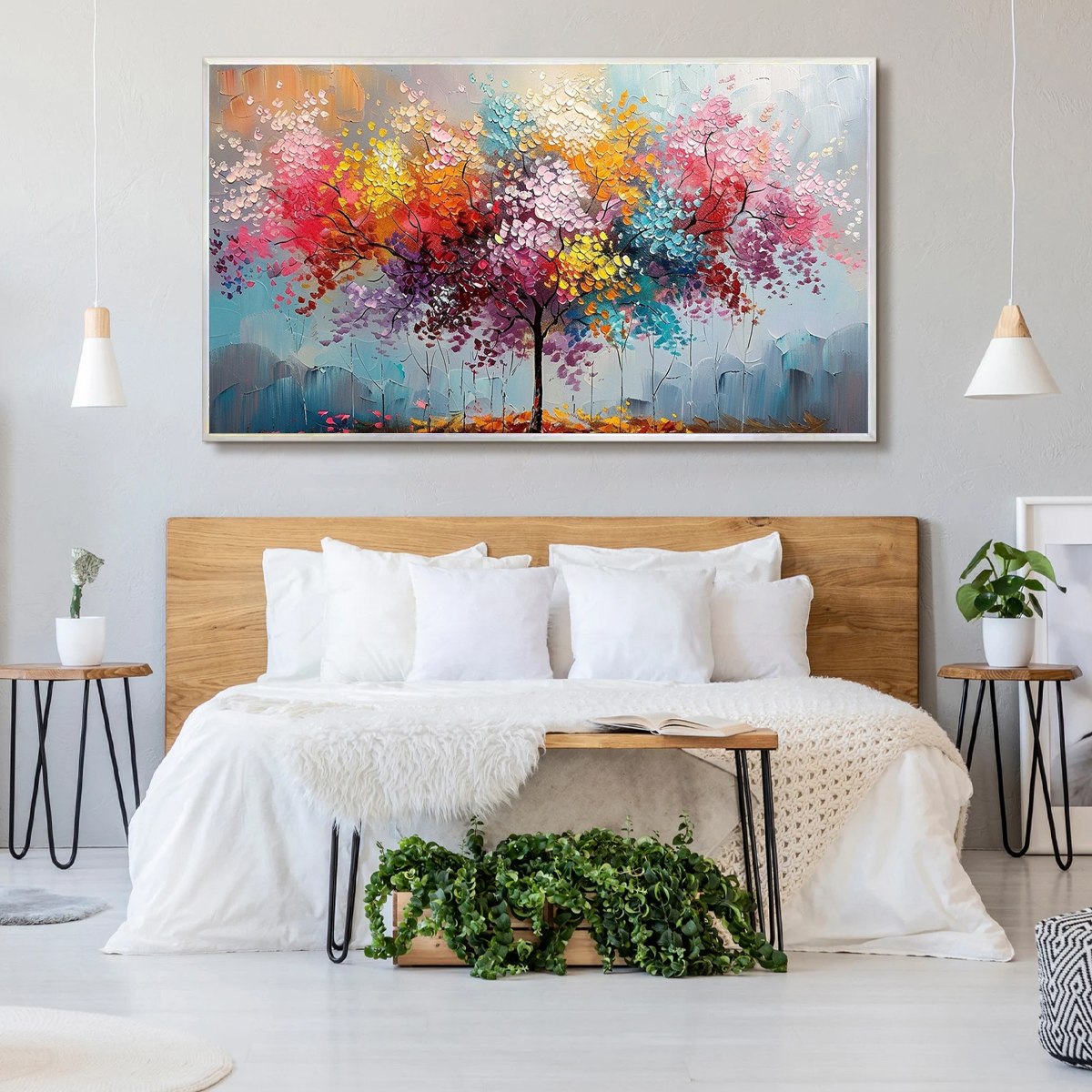 KALEIDOSCOPE DREAM: Textured Multicolored Tree Oil Painting - Image 6