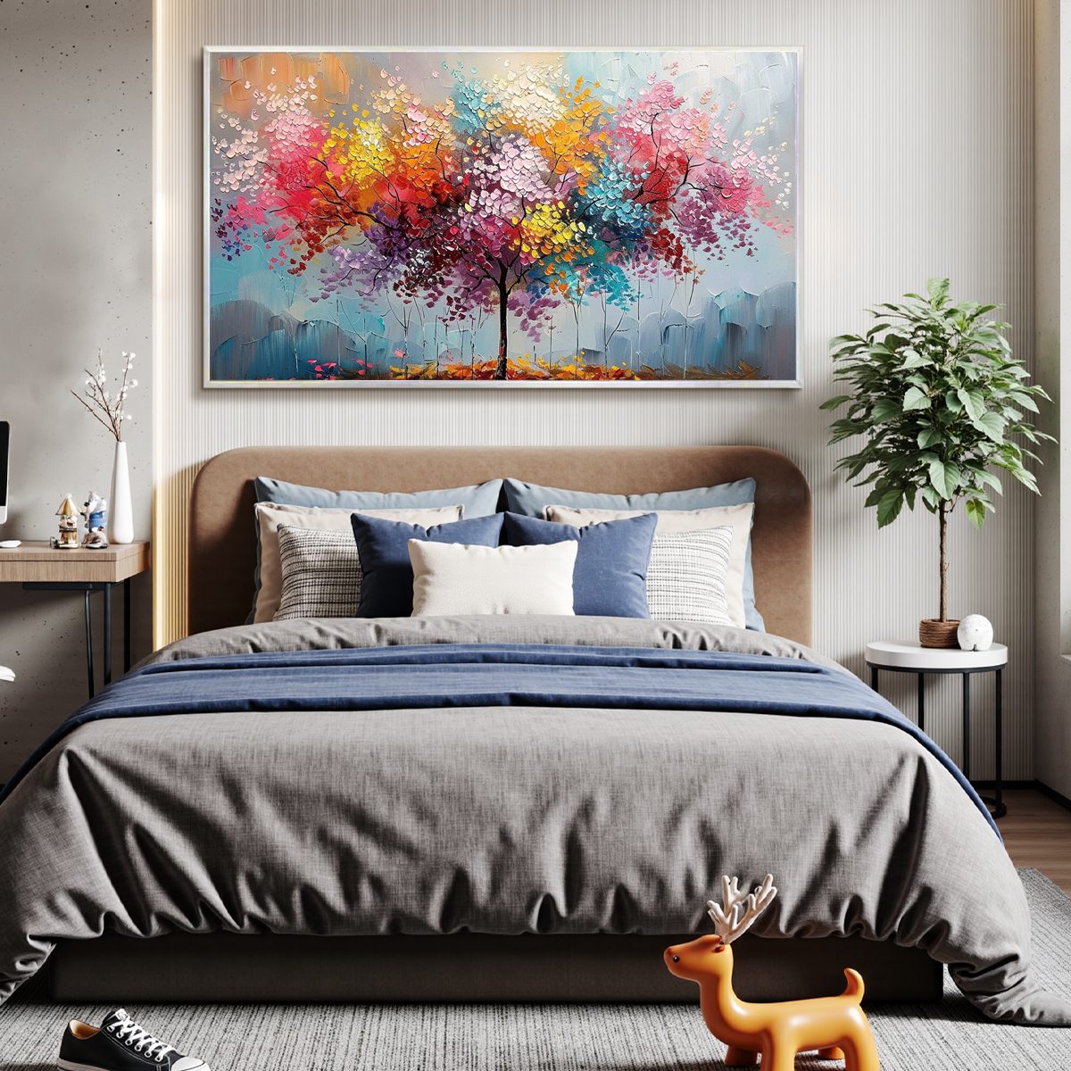 KALEIDOSCOPE DREAM: Textured Multicolored Tree Oil Painting - Image 7