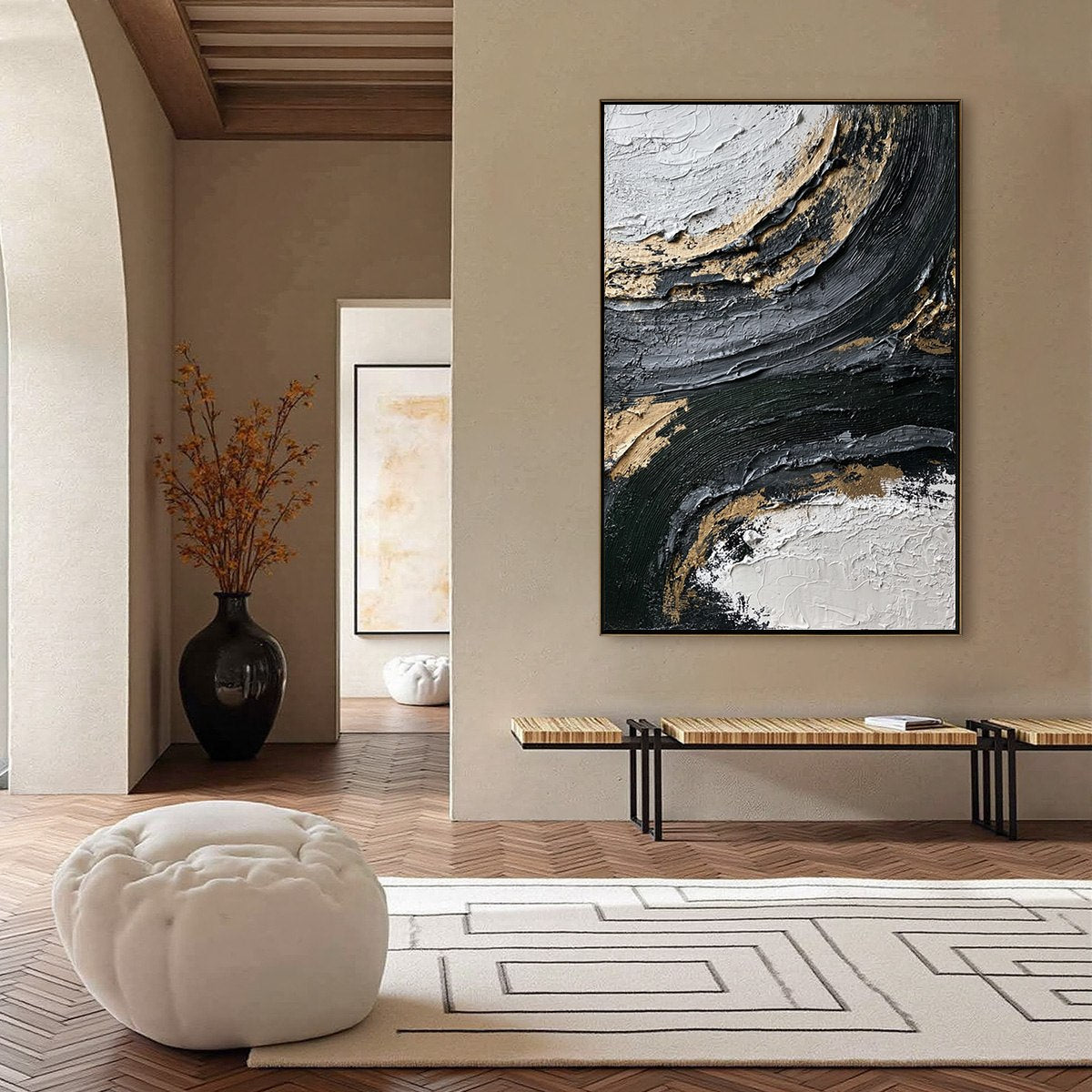 KINTSUGI RIFT: Textured Wabi Sabi Abstract Painting in Black and Gold - Image 4